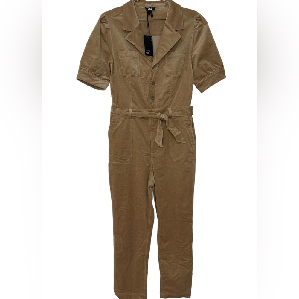 Paige NWT Mayslie Tan Corduroy Straight Ankle Jumpsuit - Picture 6 of 11